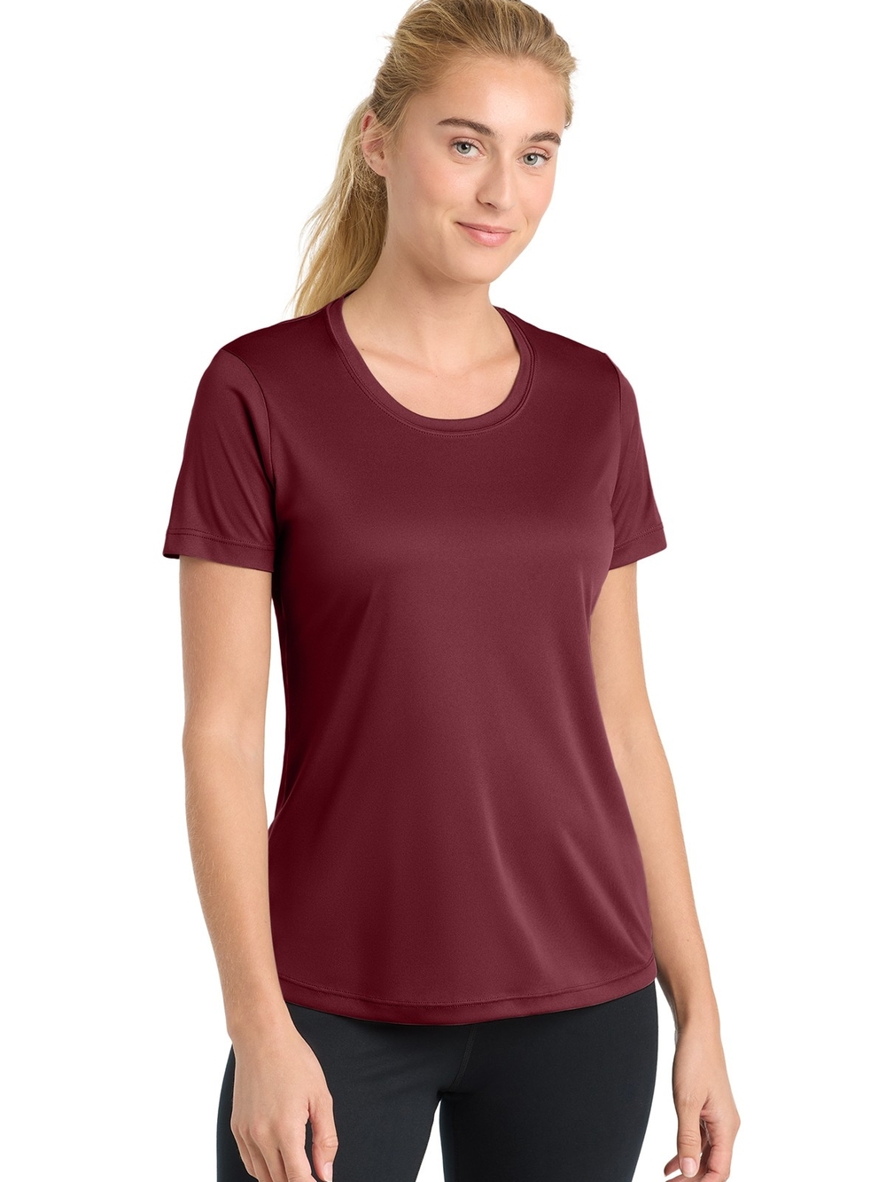 Sport-Tek Women's Athletic Short Sleeve Crewneck Tee in Burgundy